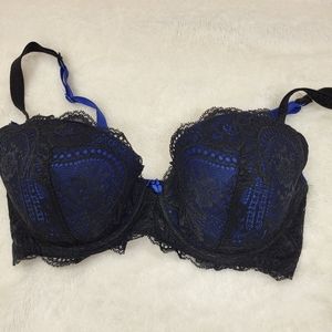 36E Black Lace & Blue Padded Le Mystere Bra